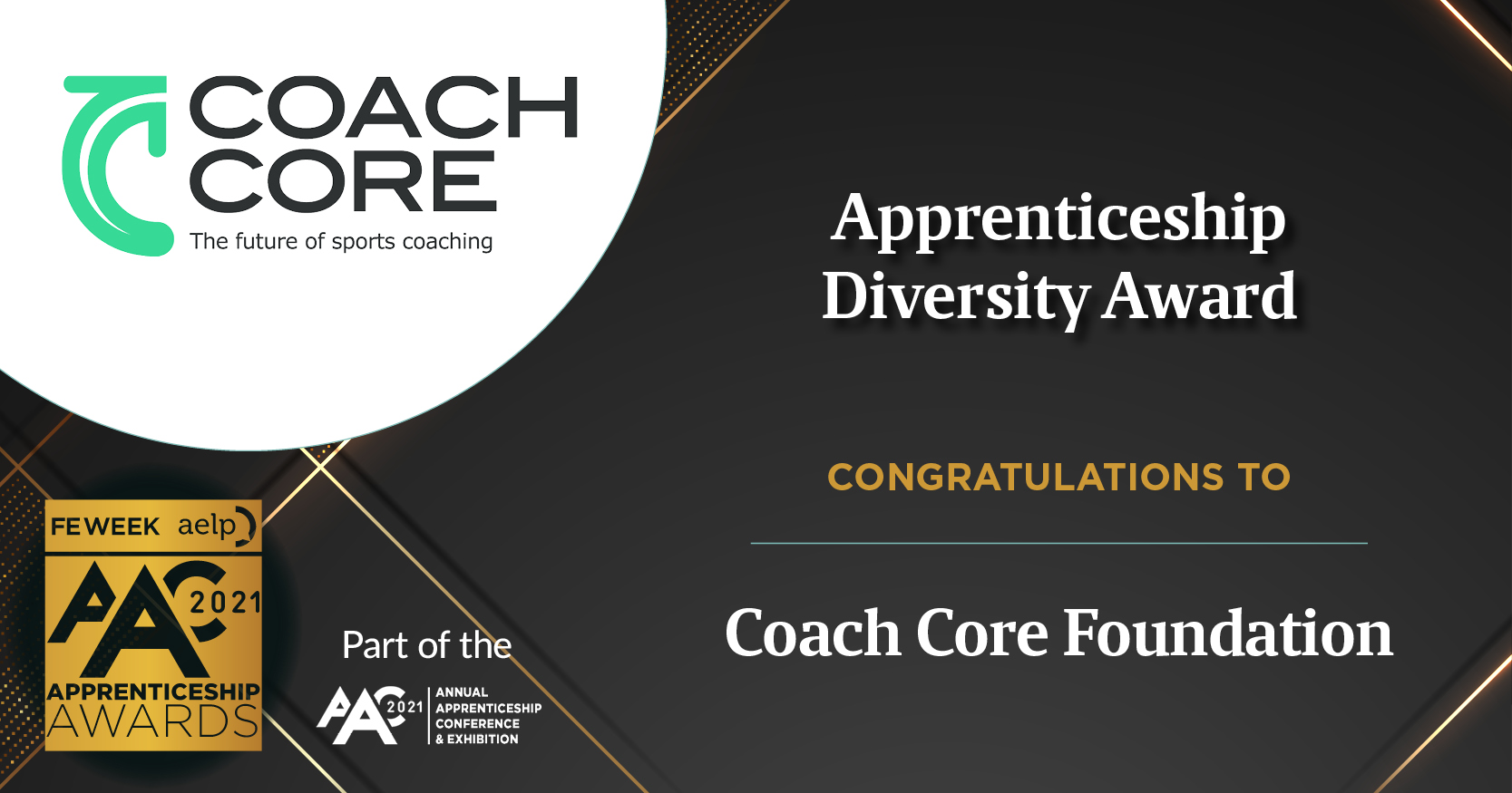 Apprenticeship Diversity Award banner with Coach Core's logo on it