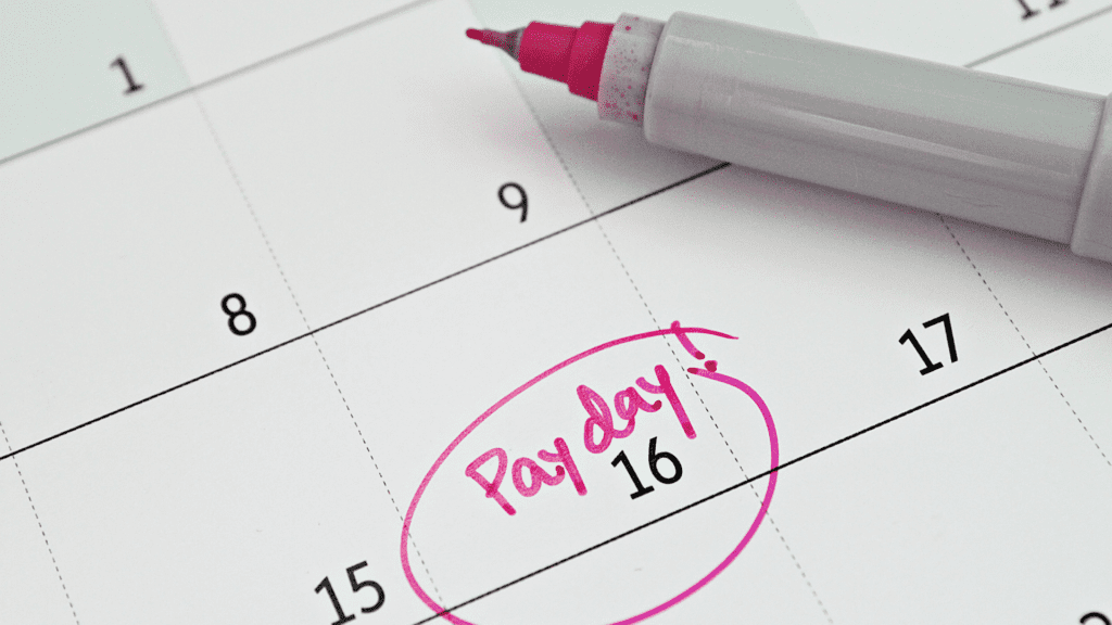 Calendar with payday circled